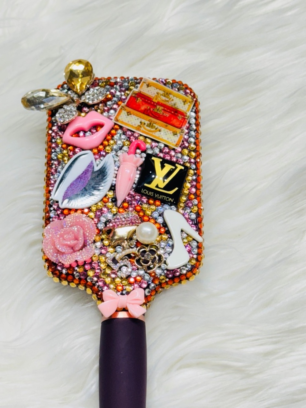 Louis Vuitton Pink and Purple Rhinestone Paddle Hair Brush - Picture 2 of 6